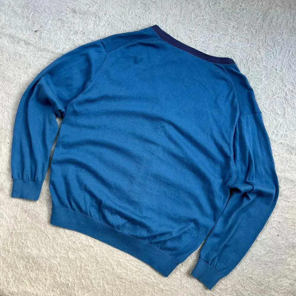 Lacoste Blue V-Neck Button Cardigan with Navy Trim